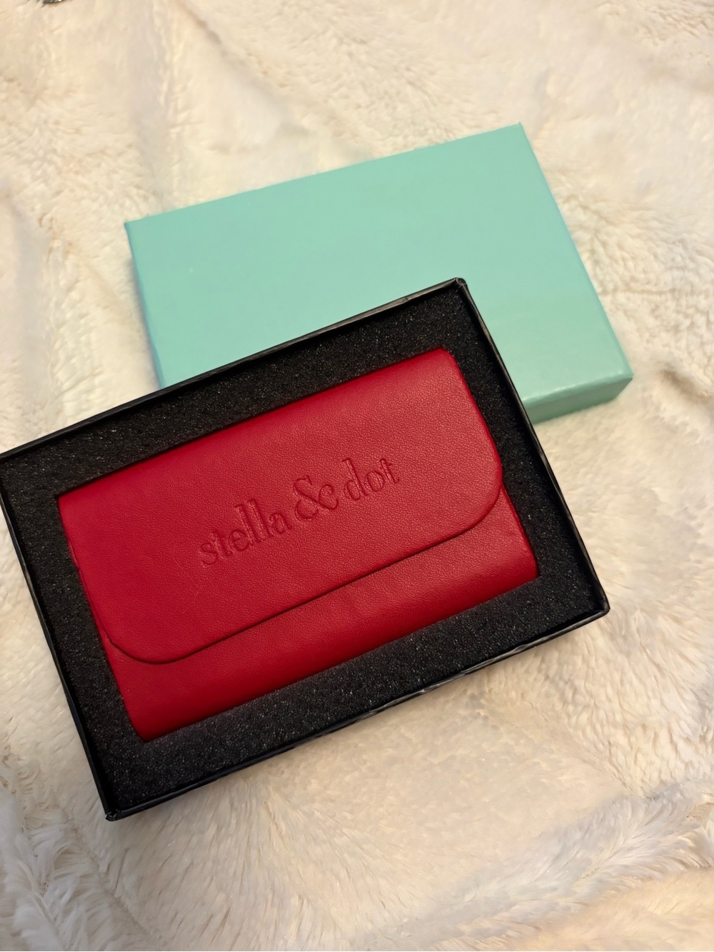 Stella & Dot Red Fold-Over Leather Business Card Holder